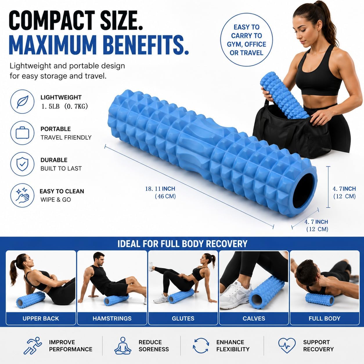 Foam Roller for Deep Tissue Massage & Full Body Recovery | It can relieve muscle soreness, release trigger points