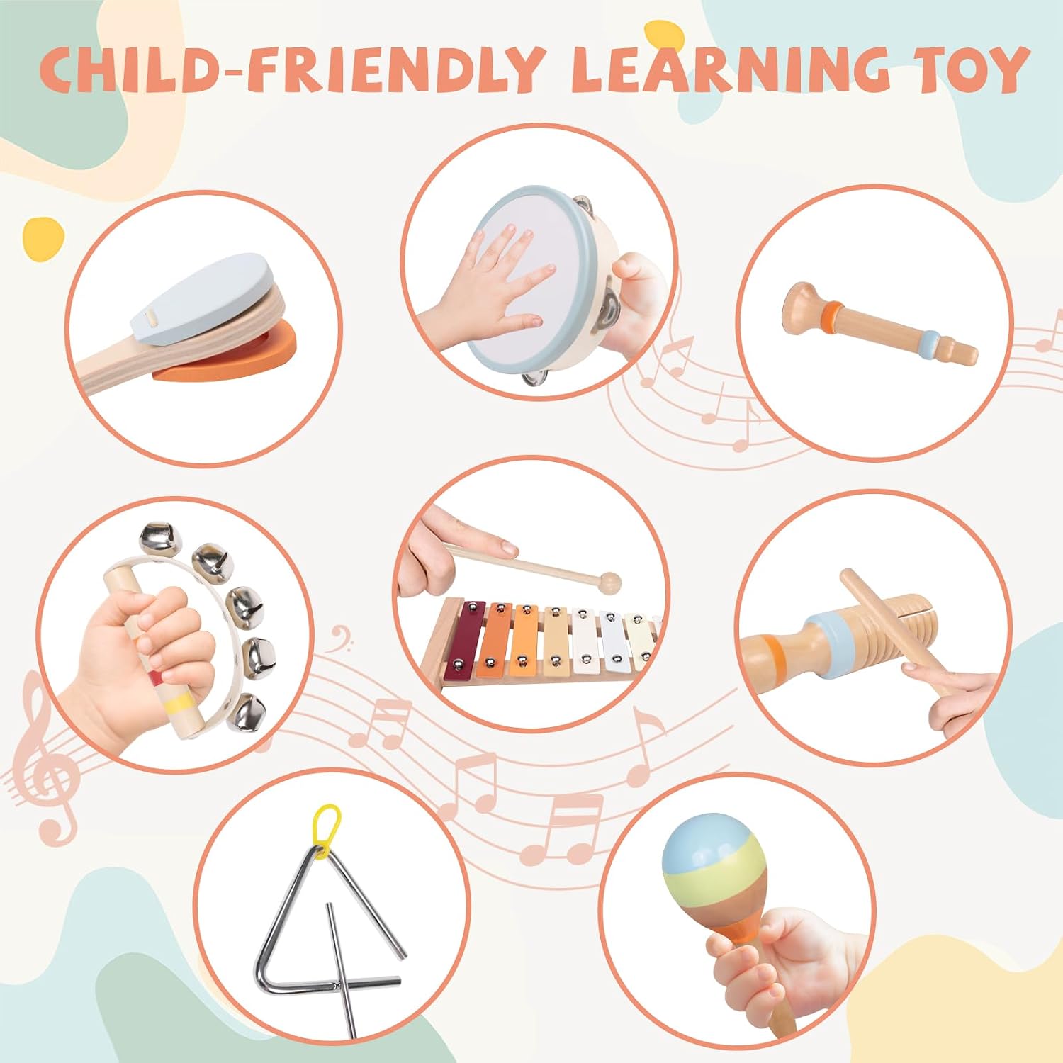 Montessori Toys Wooden Baby Musical Instruments Set for Toddlers | 18 Month Old Toys Toddler Percussion Instruments