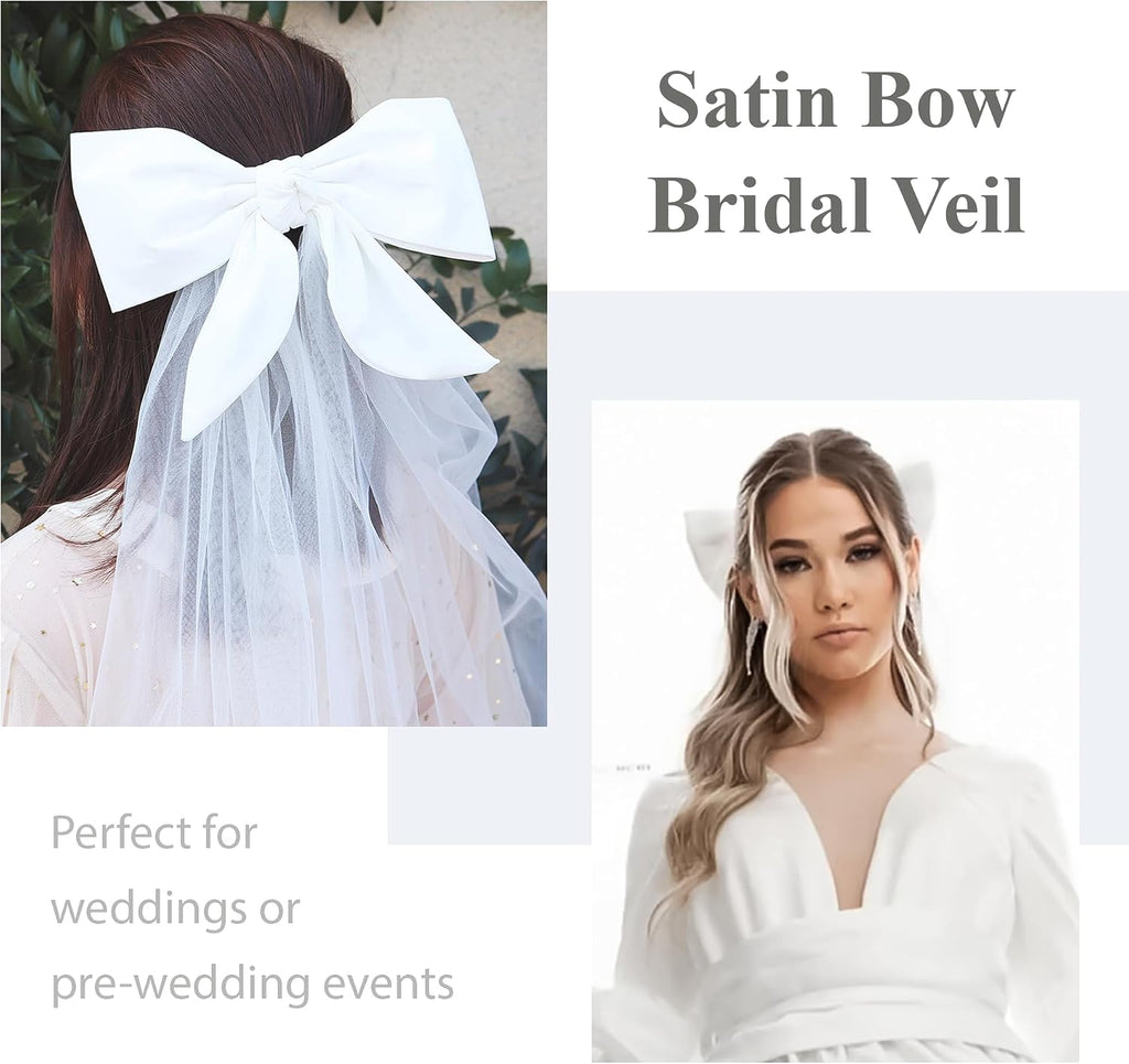 Bridal Bow Veil White Short Wedding Veil Tulle Bachelorette Party Veils Bride Accessories for Women Girls