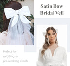 Bridal Bow Veil White Short Wedding Veil Tulle Bachelorette Party Veils Bride Accessories for Women Girls