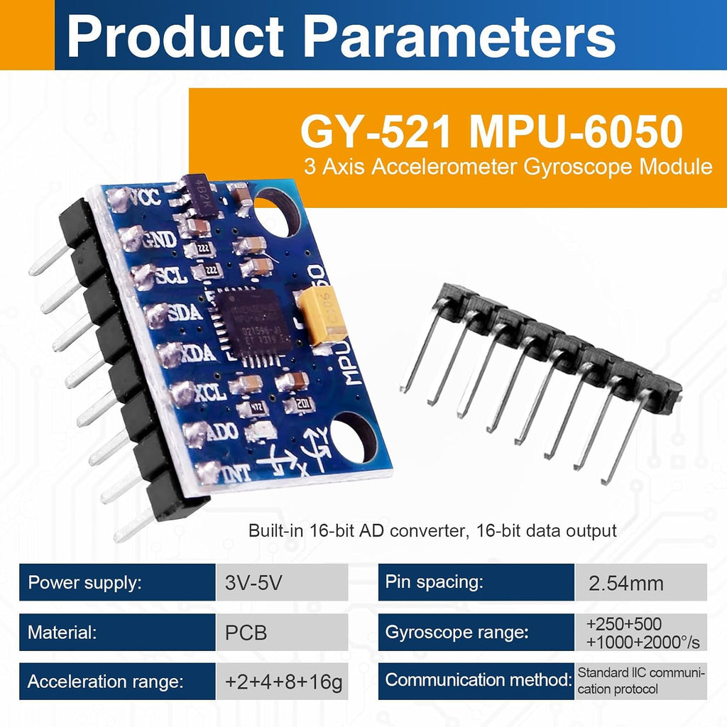 6PCS MPU-6050 IMU Sensor Modules, 6-Axis Accelerometer Gyroscope