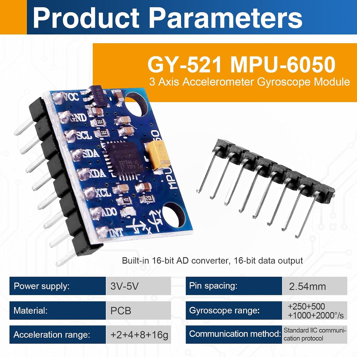 6PCS MPU-6050 IMU Sensor Modules, 6-Axis Accelerometer Gyroscope