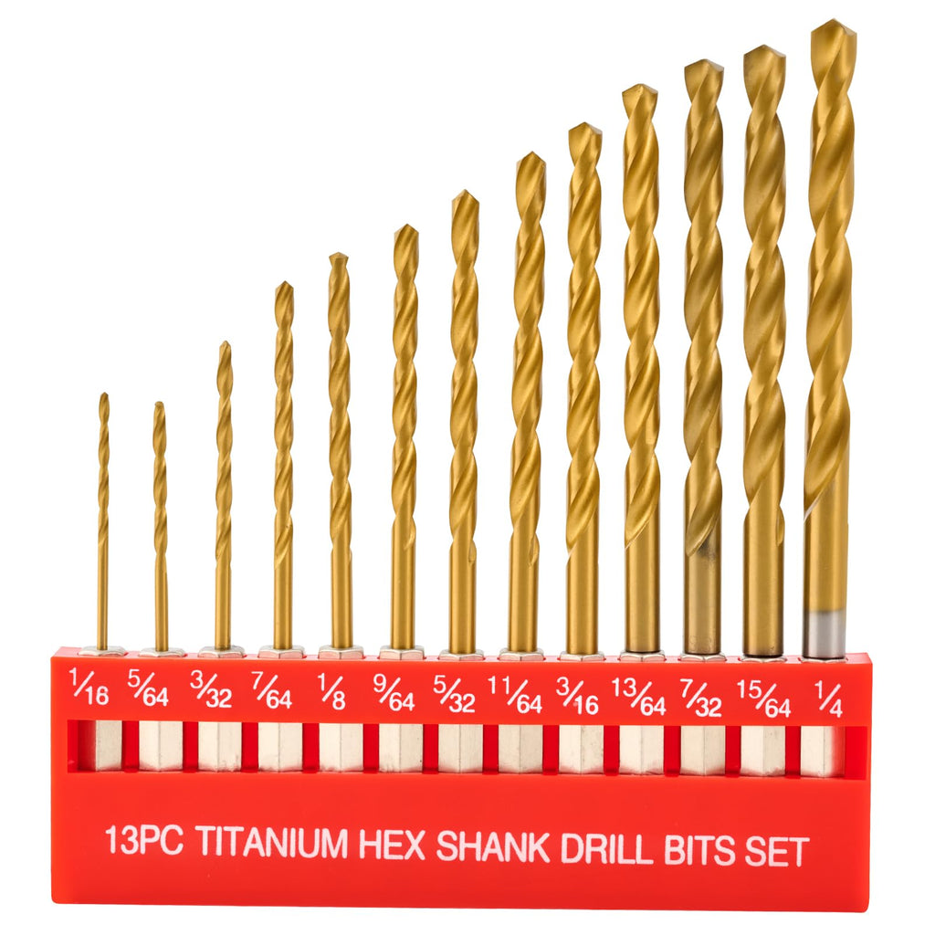 StratMet 13pcs Titanium Coating HSS Hex Shank Drill Bit Set (1/16"-1/4")
