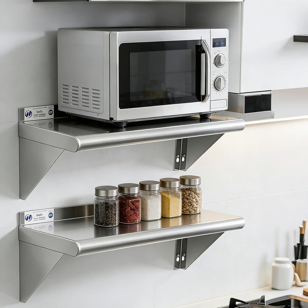 Hally Stainless Steel Shelf 2 Pack Wall Mounted Metal Shelves 10"x24" NSF