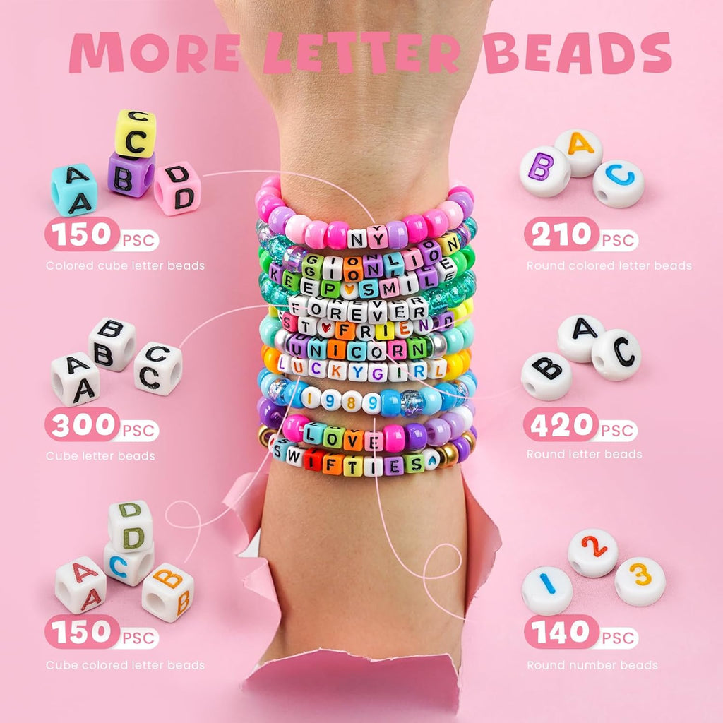 4200Pcs Pony Beads for Bracelet Making Kit, 48 Colors Kandi Beads Bracelet Kit, 2500PCS Rainbow Candy, 1700PCS