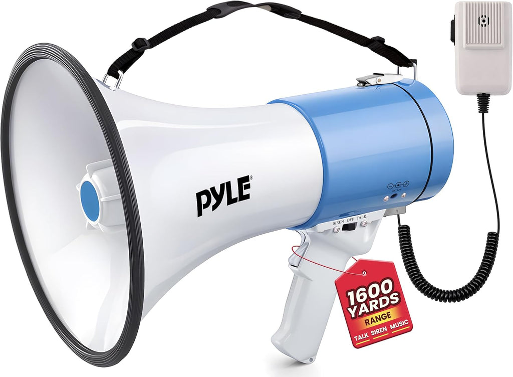 Pyle Portable Megaphone Bullhorn Speaker - 50W, 1200 Yard Range, Built-in Siren, Adjustable Volume Control and