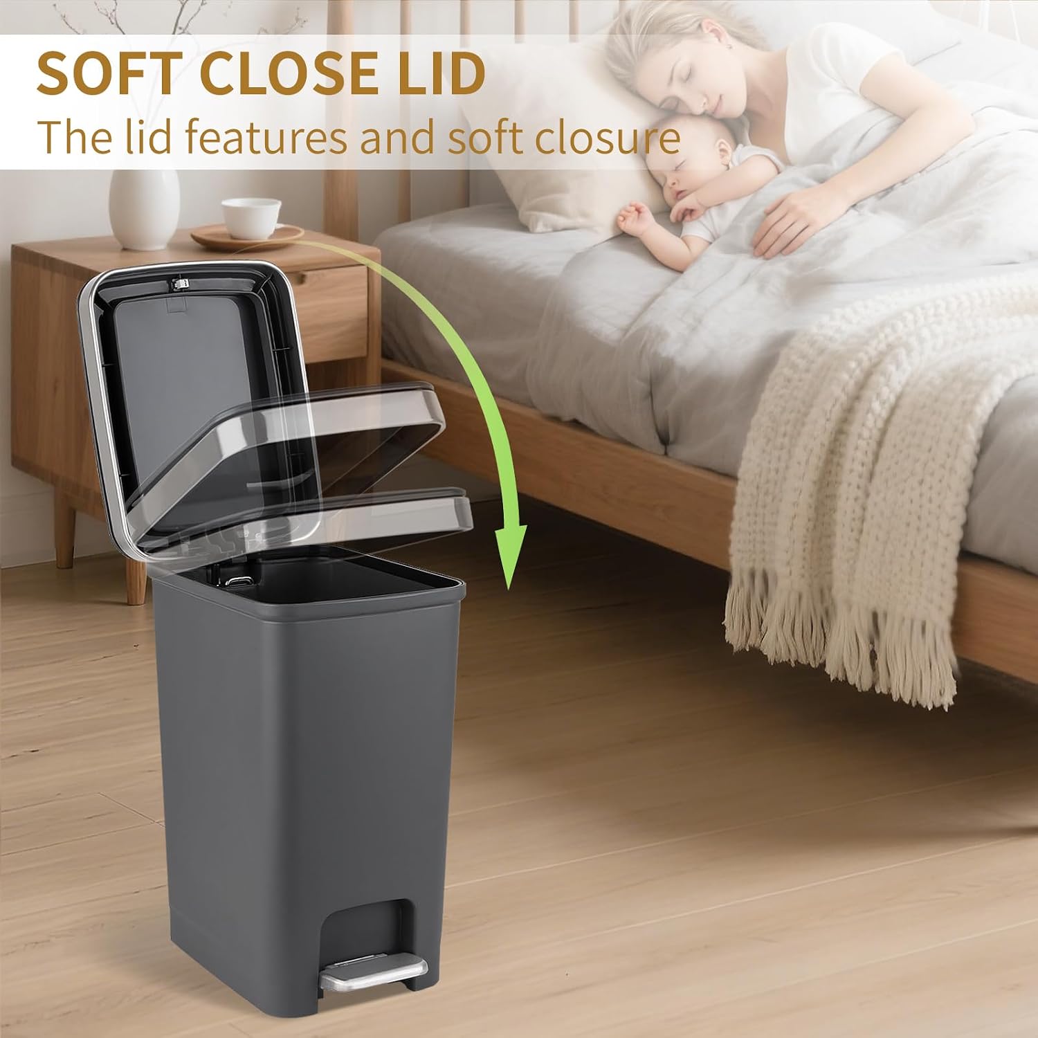 Small Bathroom Trash Can with Lid and 3 Rolls Trash Bags, Step Pedal Wastebasket Plastic Garbage Can with Pop-Up Lid