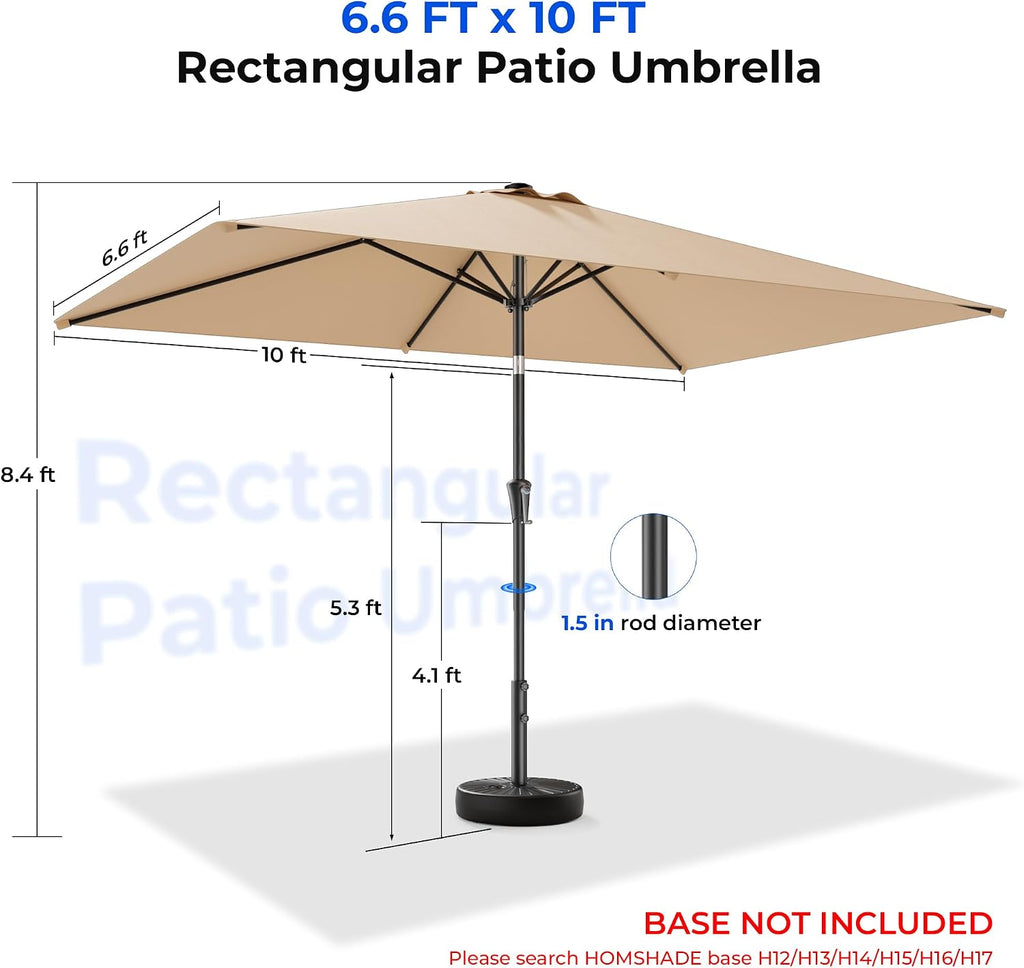 6.6 x 10 ft Rectangular Patio Umbrella Rectangle Umbrella Outdoor Patio, Large Outdoor Umbrellas for Patio Table with