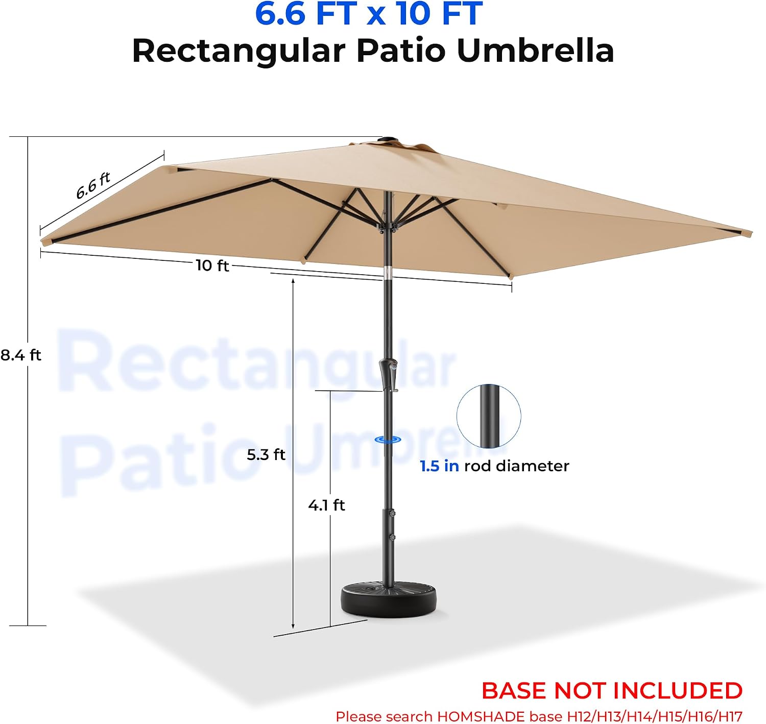 6.6 x 10 ft Rectangular Patio Umbrella Rectangle Umbrella Outdoor Patio, Large Outdoor Umbrellas for Patio Table with