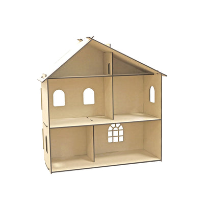Dollhouse Kit, Unfinished Wooden Bungalow Display, Natural, 24" x 23.3" x 8.5", 1-Pack