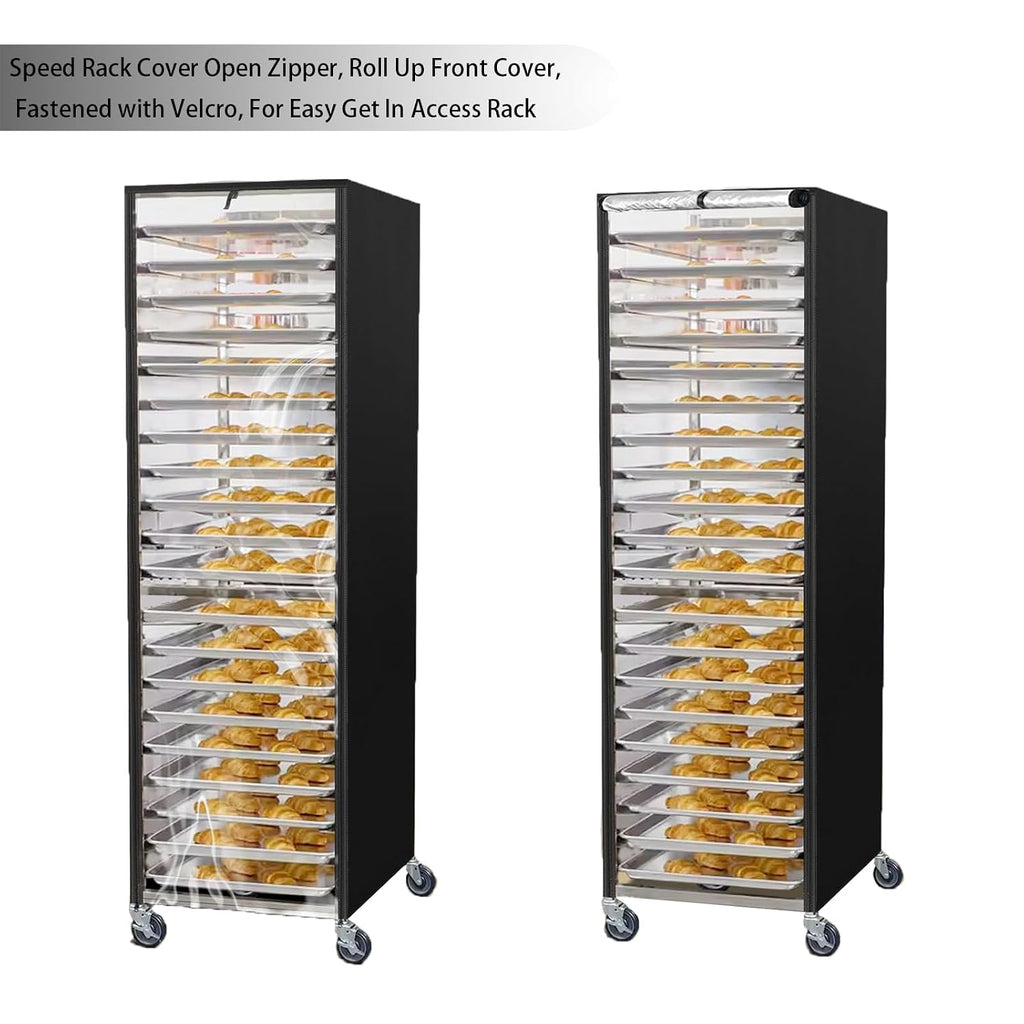 Speed Rack Cover With Zipper,20 Tier Bun Pan Rack Cover 23"X28"X64"