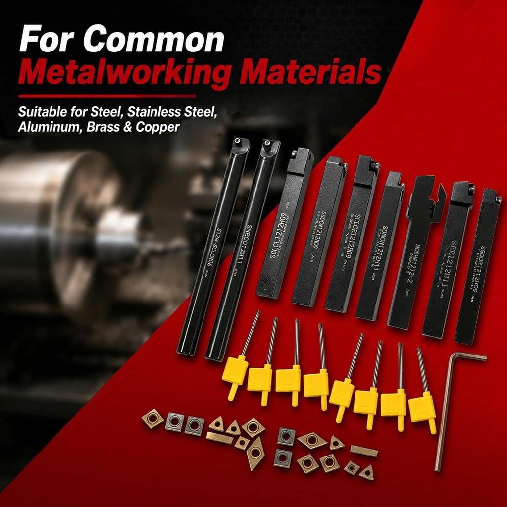 Nakkaa 27 Pc Indexable Lathe Turning Tool Kit 1/2" Shank for Turning Boring
