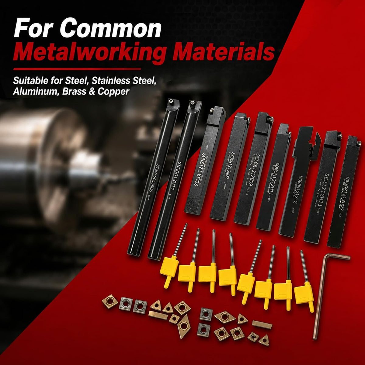 Nakkaa 27 Pc Indexable Lathe Turning Tool Kit 1/2" Shank for Turning Boring