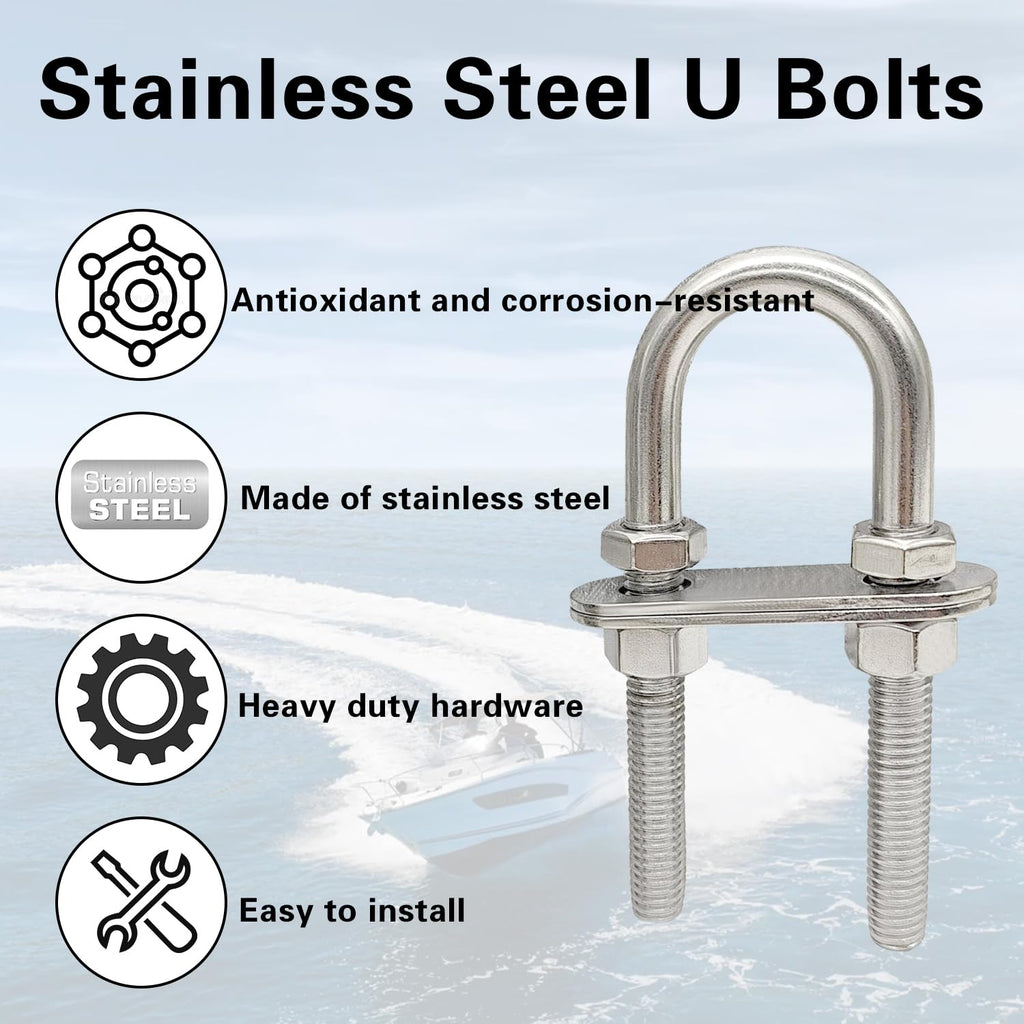 Marine Boat Stern Eye Tie Down U Bolt 3/8" Dia 2-1/2" Thread Length 2 Pack