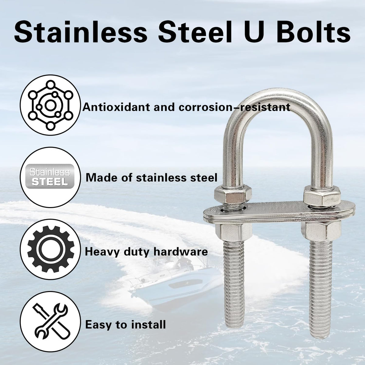 Marine Boat Stern Eye Tie Down U Bolt 3/8" Dia 2-1/2" Thread Length 2 Pack