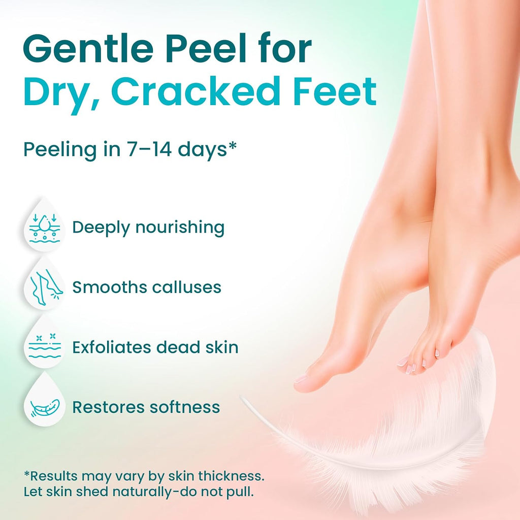 Foot Peeling Mask (6 pairs) Exfoliating Foot Mask for Dry Cracked Feet with Lavender, Aloe Vera, Peach & Shea Butter