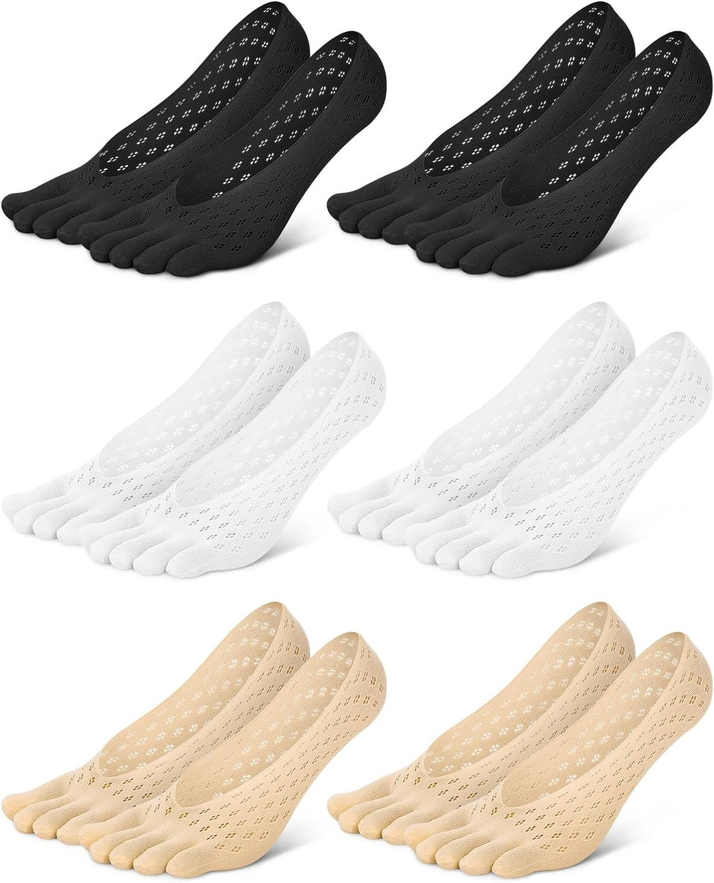 6 Pair Bunion Relief Socks, Toe Alignment Compression Toe Separator Socks, No Show Low Cut Liner Five Finger for