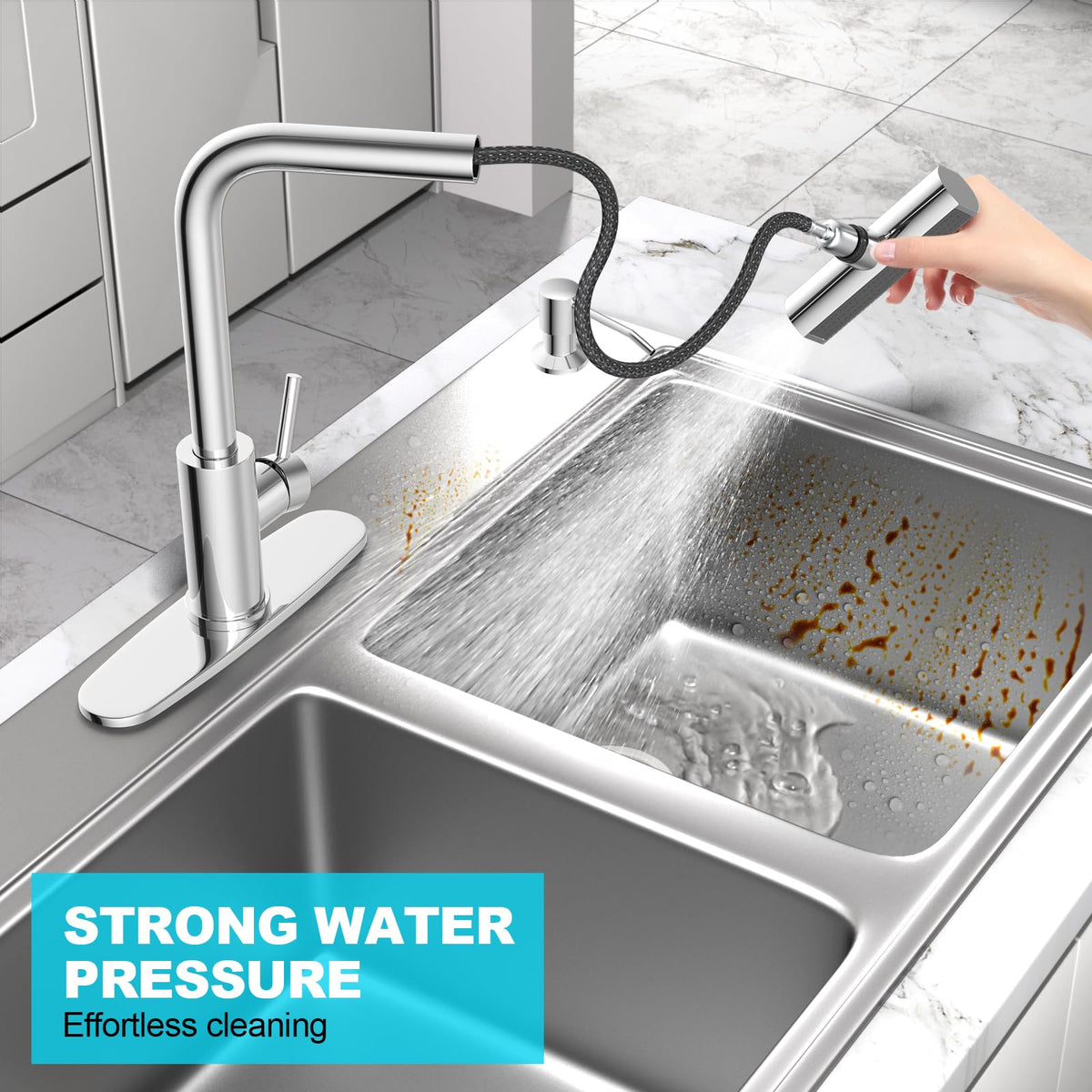 Kitchen Faucets with Pull Down Sprayer & Soap Dispenser, Chrome