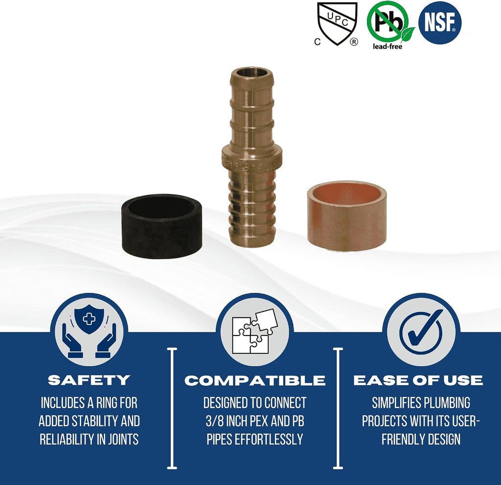 3/8 inch Pex x 3/8 inch PB (Polybutylene) Splicing Coupling with Ring, Repair Kit, Pex B, 10 Pieces
