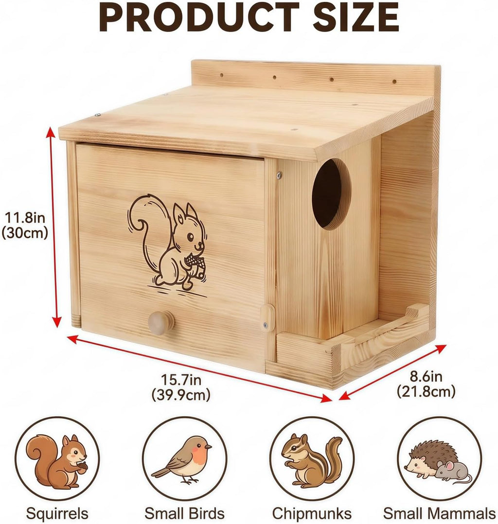 Extra Large Squirrel Houses for Outside 15.7" Outdoor Nest Box with Feeder