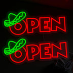 Mexican Food Open Neon Sign Restaurant Bar Shop Wall Decor -18.1"x7.5"