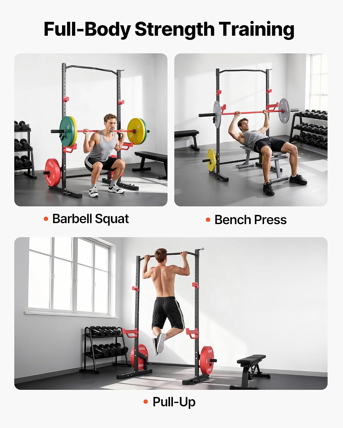 Power Cage Squat Rack, Multifunctional Squat Rack for Home Gym, Workout Strength Training Equipment for Bench Press