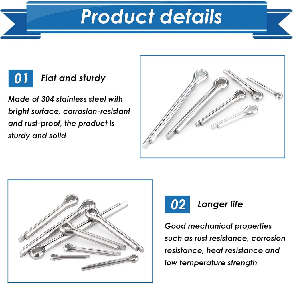 230Pcs Cotter Pin Assortment Kit - 304 Stainless Steel 12 Sizes Cotter Pin Set for Hitch Pin Lock Systems