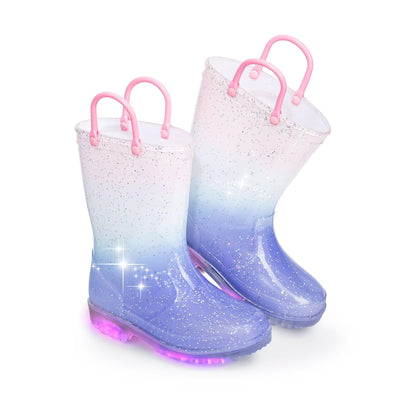 Girls Glitter Rain Boots Kids Light Up Boots, Purple Gradient, Little Kid Size 11