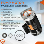 B2855 2HP Pool Pump Motor Replaces AO/Century Smith Regal Beloit B855 Swimming Pool Pump Motors,10A, 230V,3450RPM 1.5KW 56Y Frame 1.1 SF Single Phase Square Flange, Includes Replace Parts
