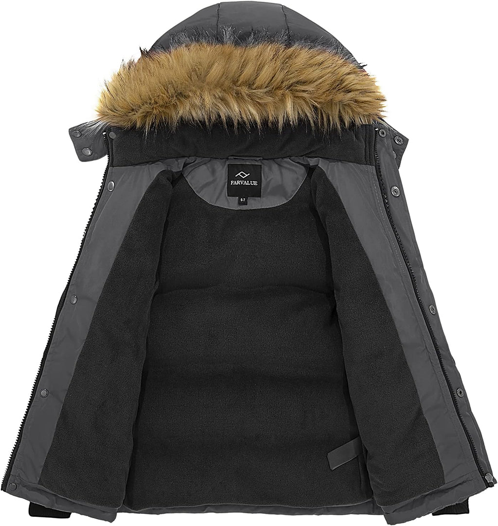Boys Water Resistant Winter Coat Warm Quilted Puffer Jacket Hooded Parka Thicken Down Jacket for Boys