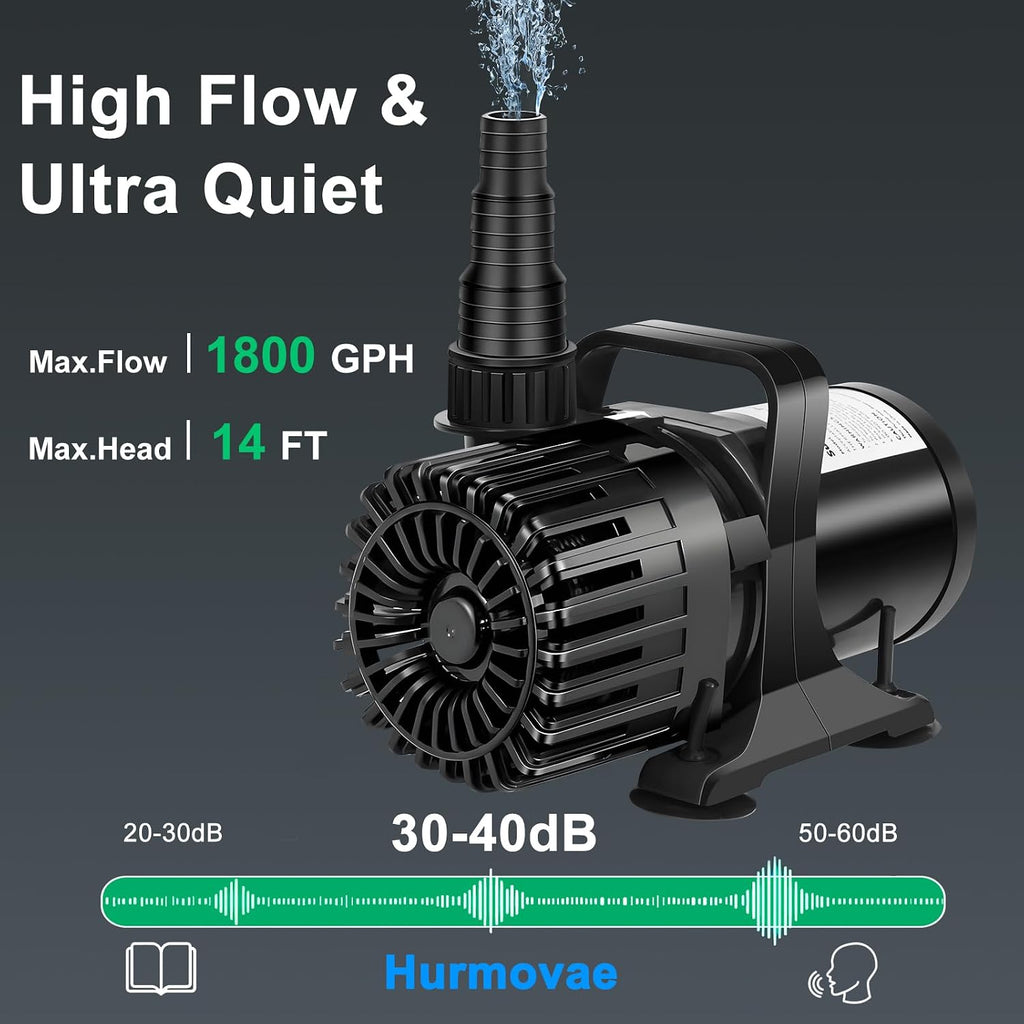 1800 GPH Pond Pump, 100W for Fish Ponds, Fountains & Waterfalls