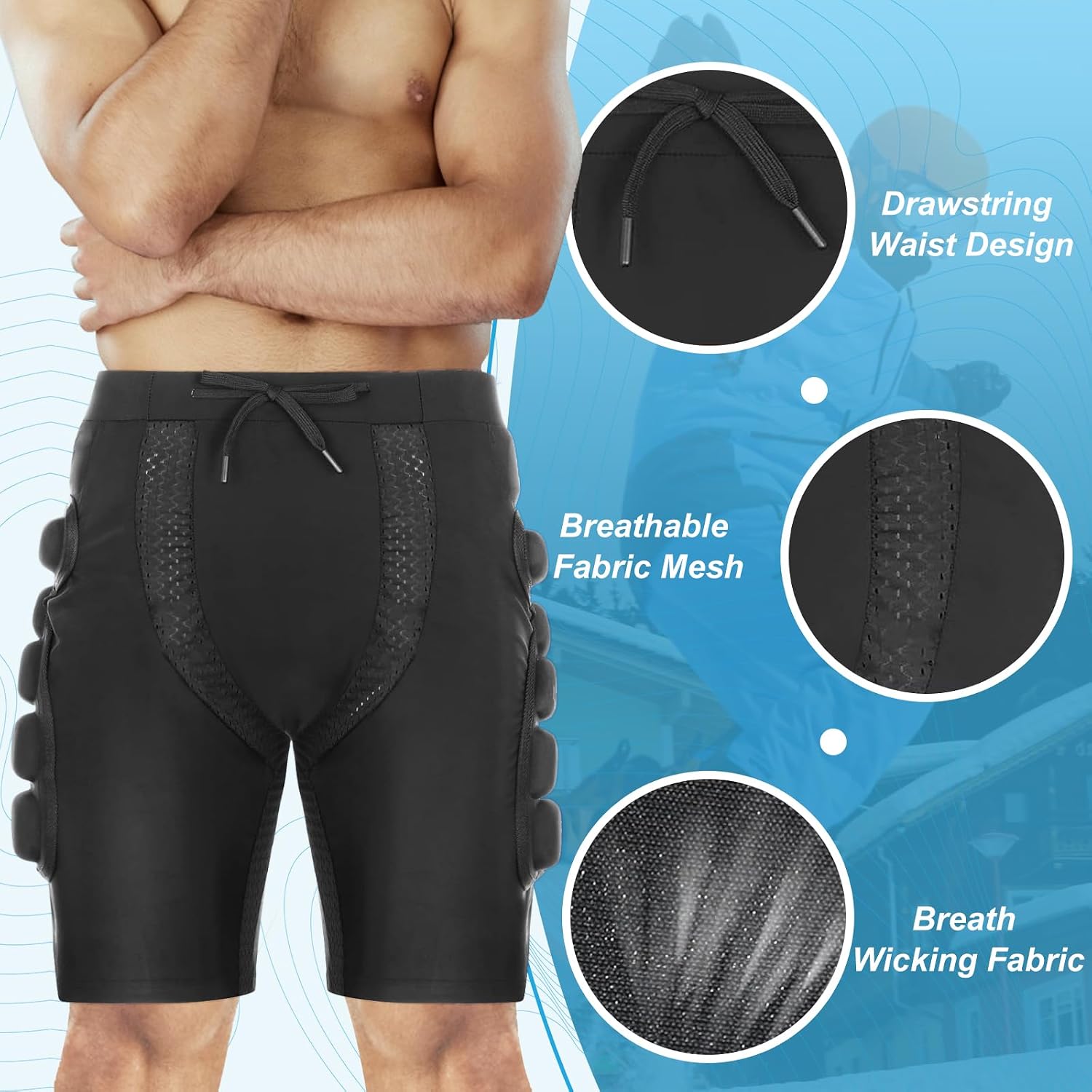 3D Protection Hip Butt EVA Padded Shorts, Crash Pad Impact Gear for Ski, Skating, Snowboarding, Skateboarding for Men