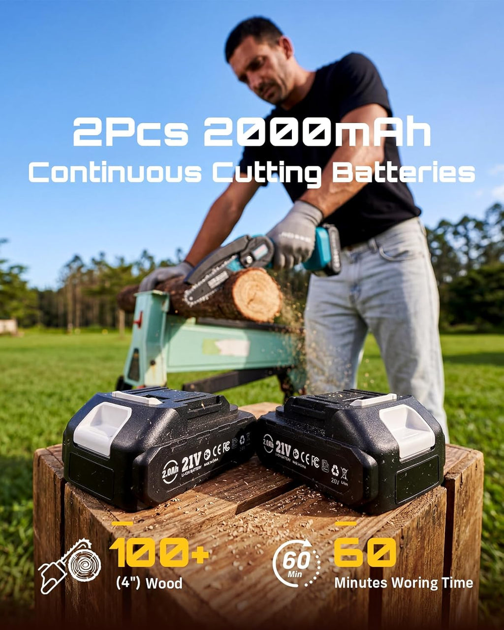 Mini Chainsaw, 6-inch Mini Chainsaw Cordless, Handheld Electric Power Chain Saw with 2 Batteries