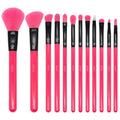 Neon Pink Makeup Brush Set, 12pc Vegan Face and Eye Brush Kit