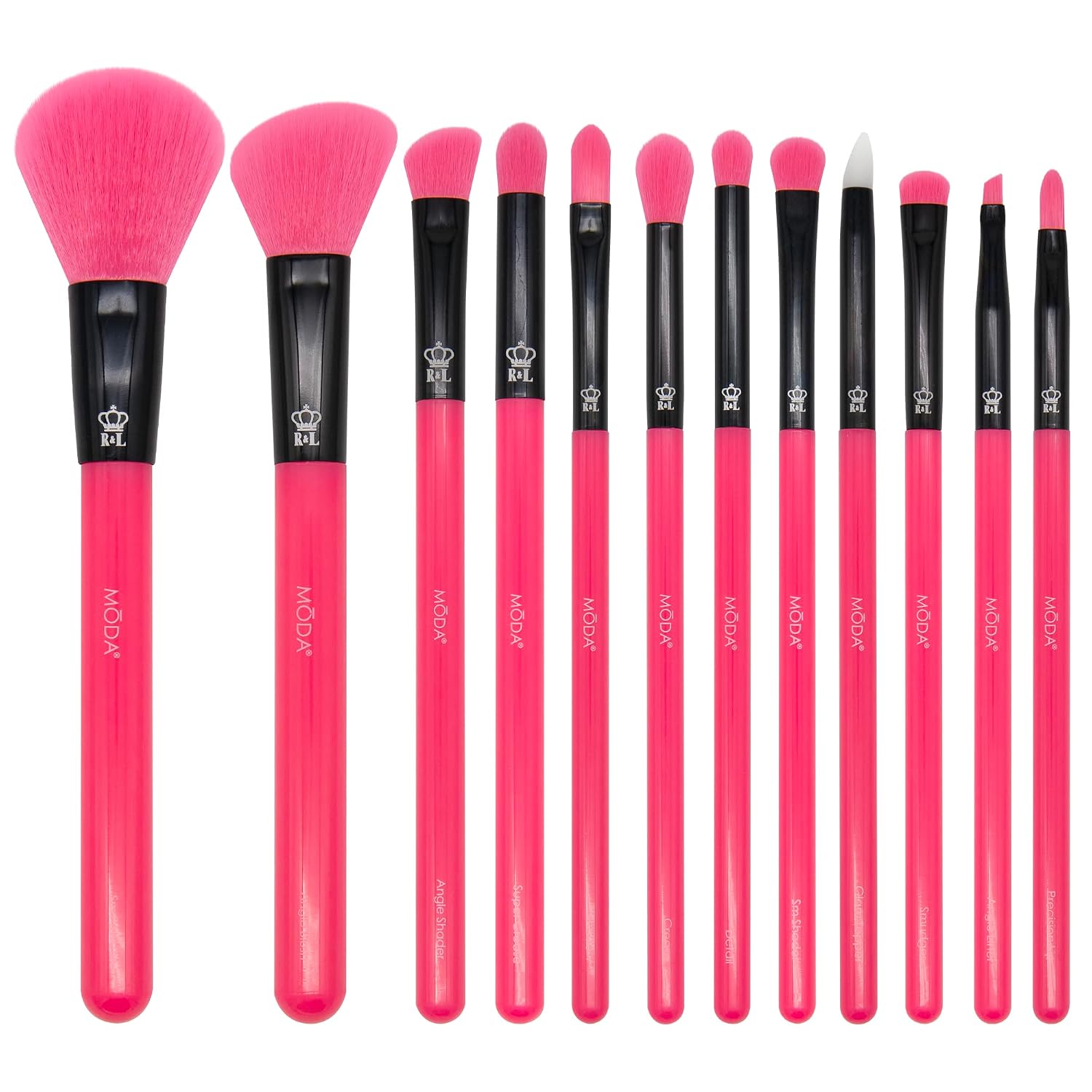 Neon Pink Makeup Brush Set, 12pc Vegan Face and Eye Brush Kit