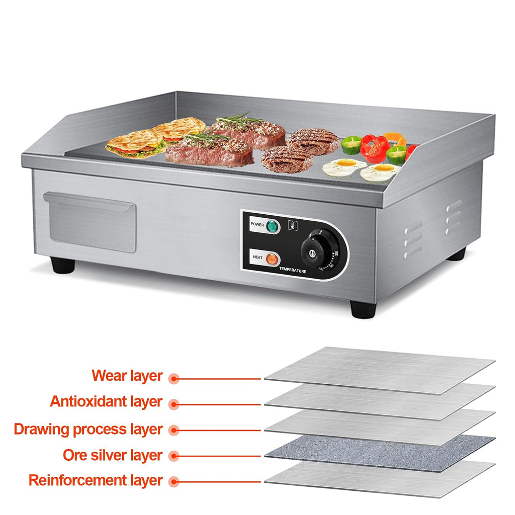 22" Electric Countertop Flat Top Griddle Grill 1600W 110V