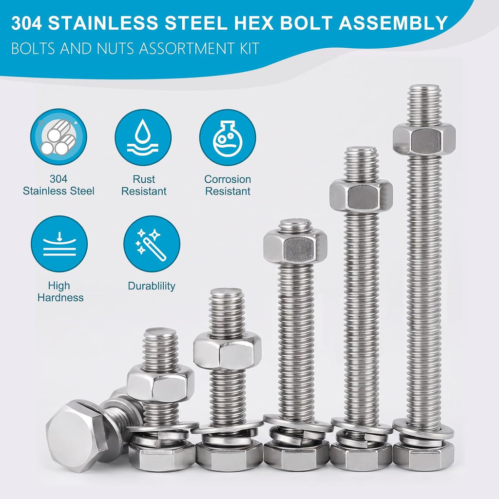 M12 x 140mm 304 Stainless Steel Bolts and Nuts Assortment Kit 2 Sets