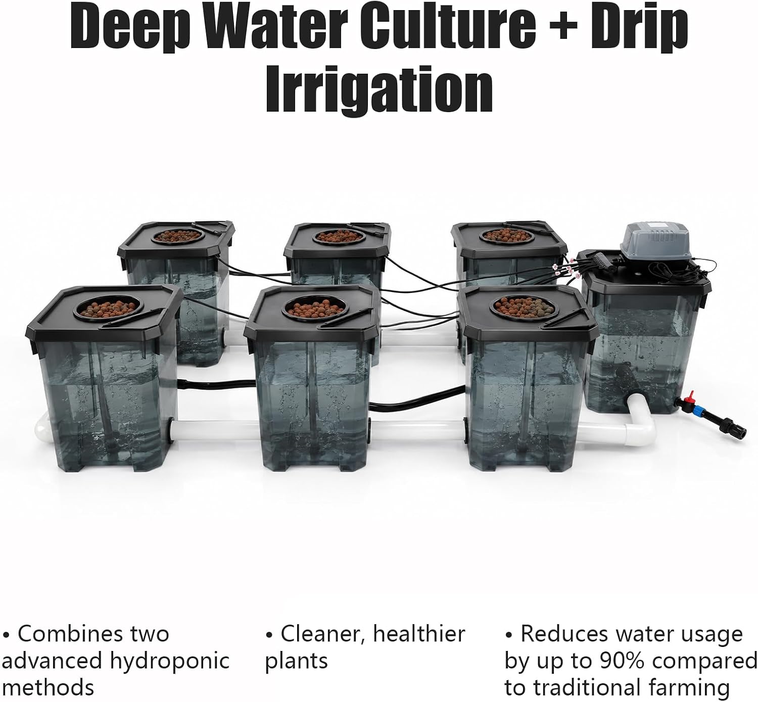 DWC Hydroponic System, Hydroponic Bucket Set (6 Planting Buckets+1 Storage Bucket), 7.13Gallon Water Culture Growing