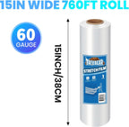 Stretch Wrap Film 15" x 760Ft Shrink Wrap Roll Industrial Strength