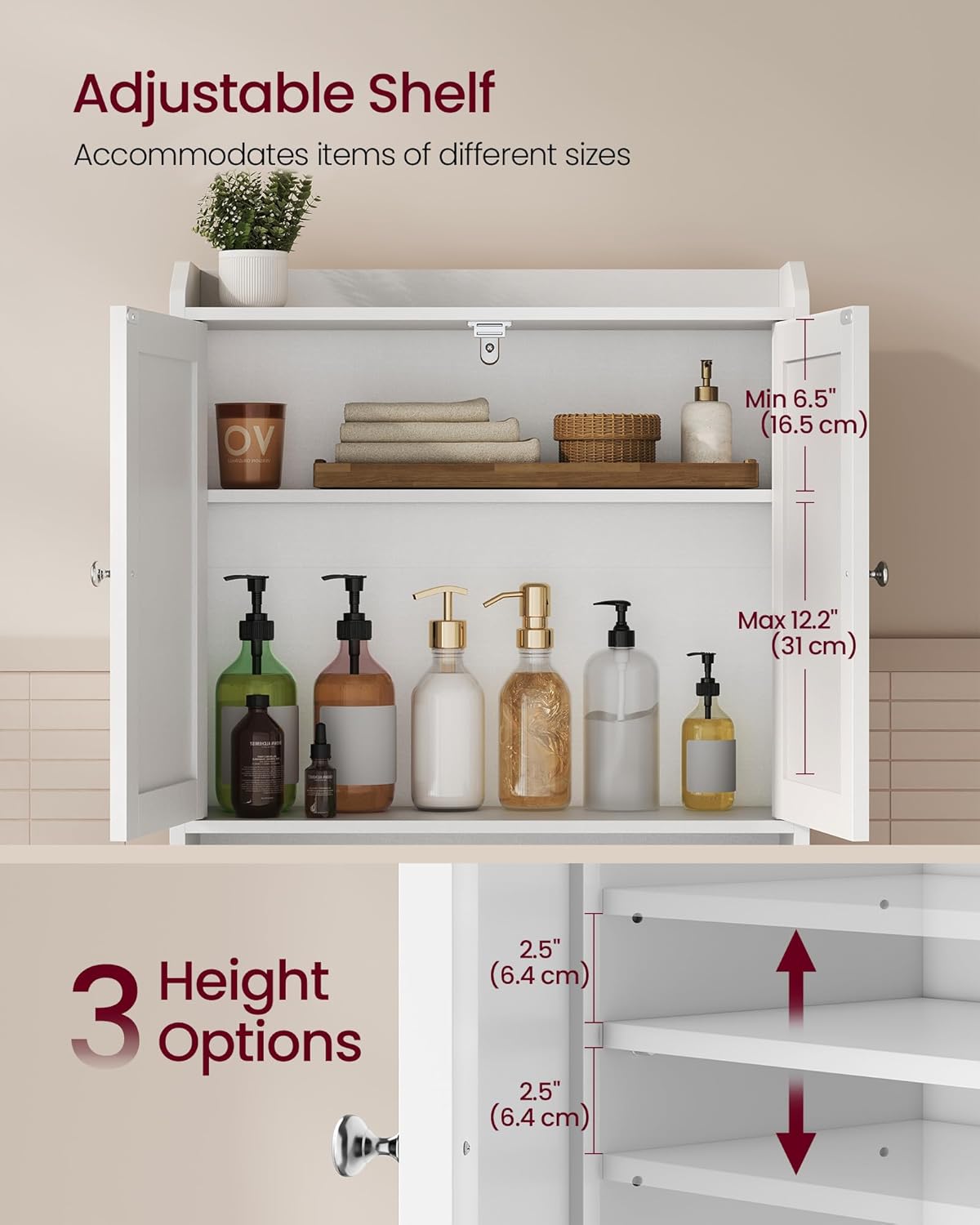 Over the Toilet Storage Cabinet, Adjustable Shelves, Space-Saving | Bathroom storage cabinet with doors, Modern