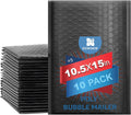 Water Resistant Bubble Envelope Mailers [10 Pack] 10.5 inch x 15 inch #5 Black Poly Padded Shipping Envelopes Self