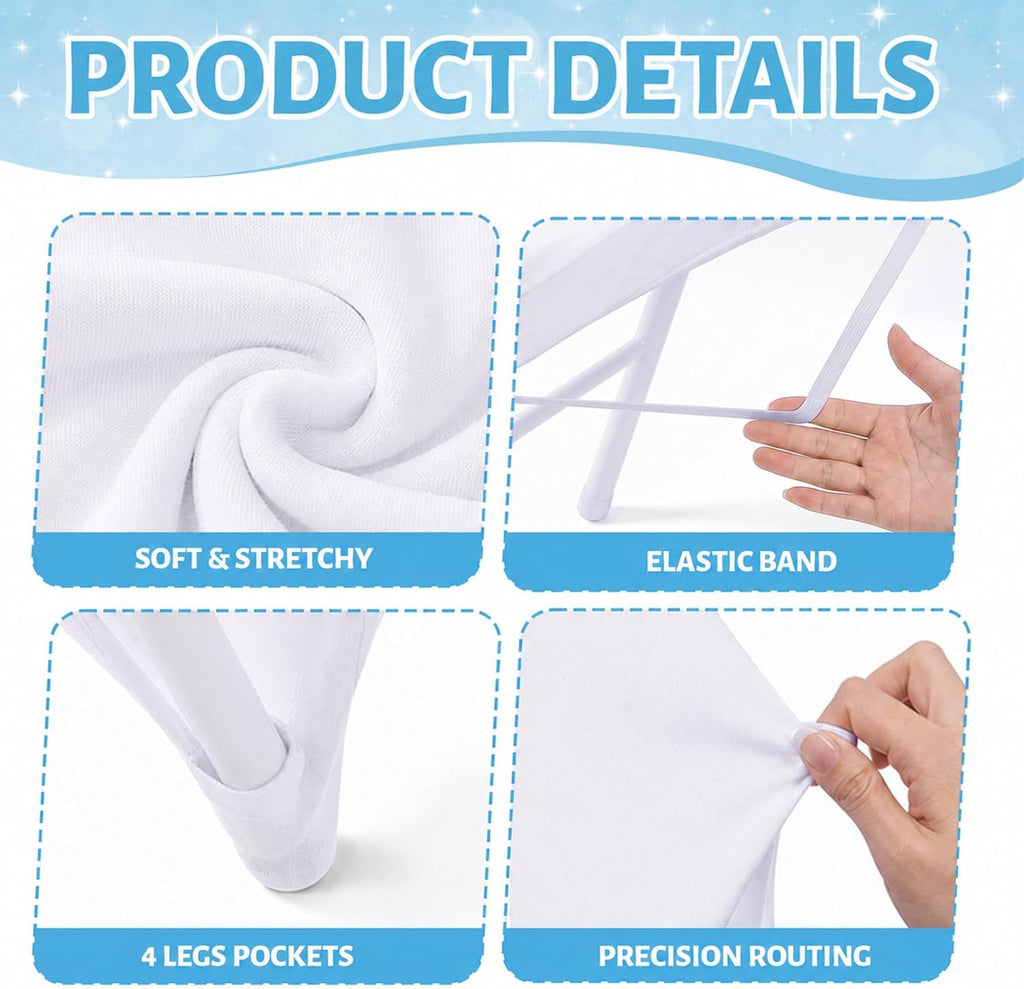 Folding Chair Cover Set, 50 Pcs, Spandex White Blue