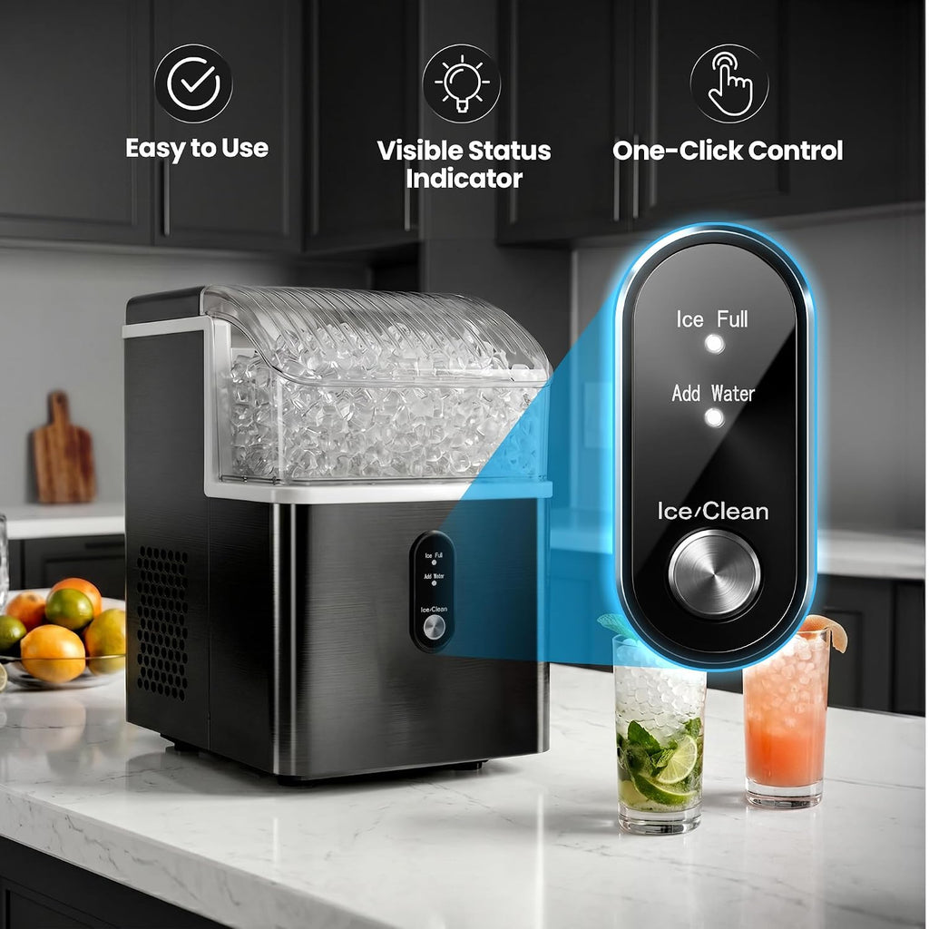 Nugget Ice Maker Countertop, 35lbs/Day, Portable Pebble Ice Machine