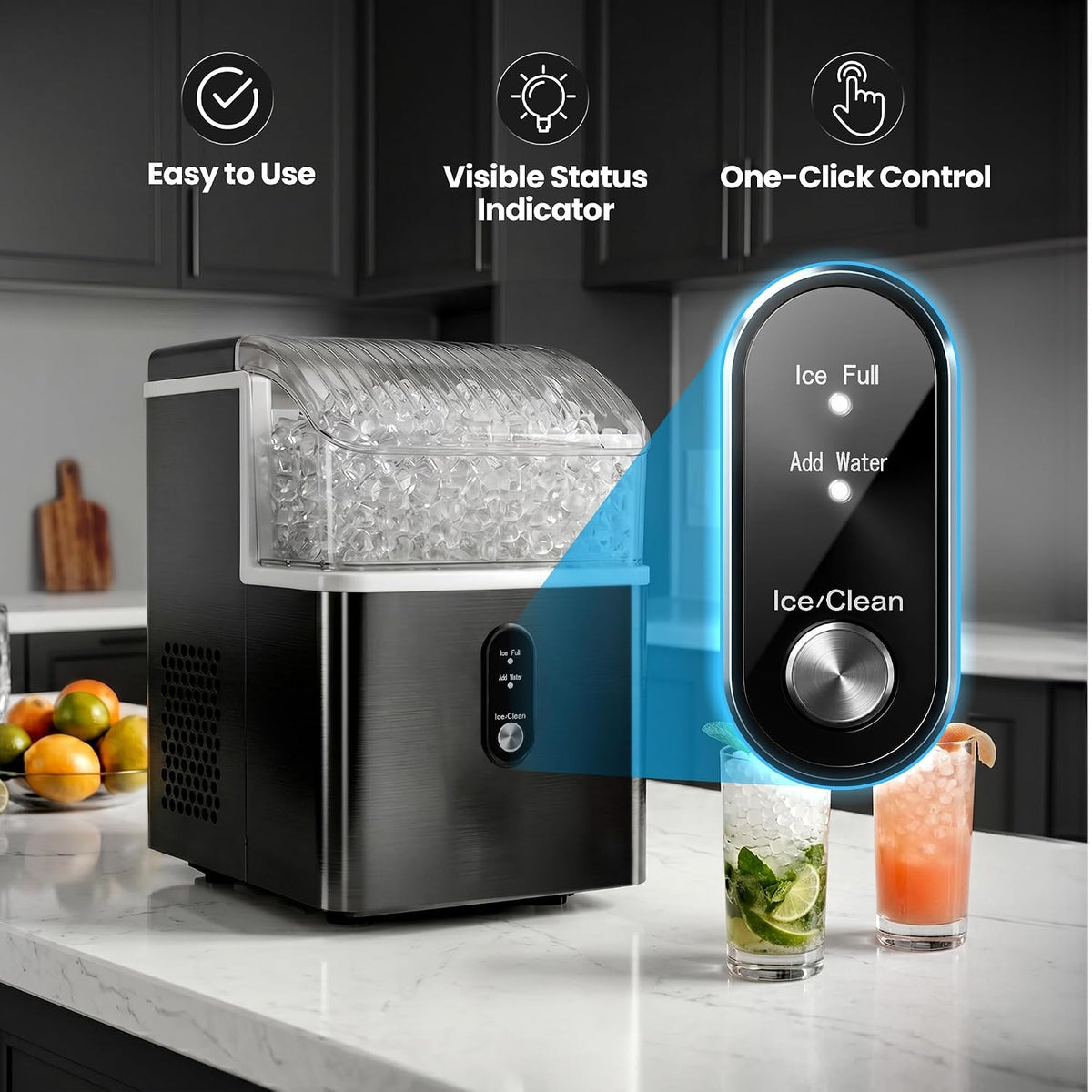Nugget Ice Maker Countertop, 35lbs/Day, Portable Pebble Ice Machine