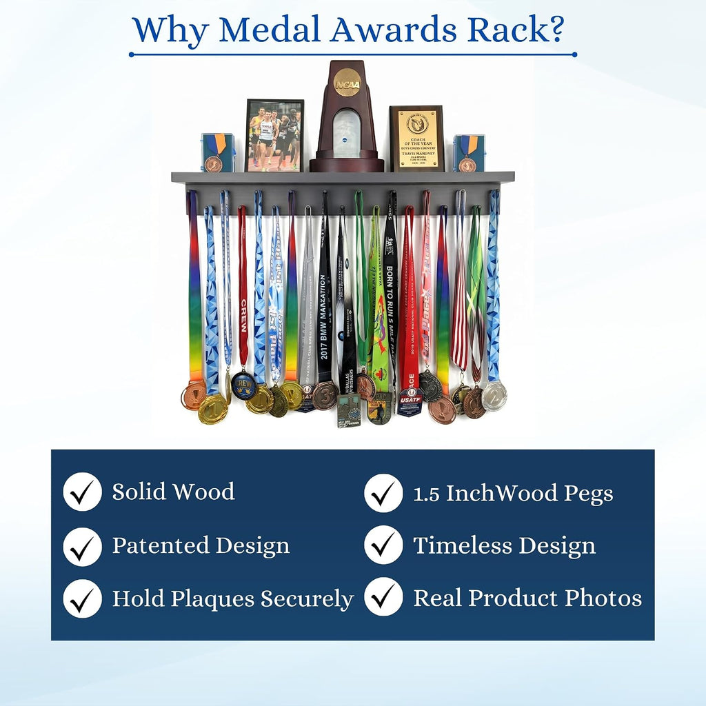 Premier Medal Hanger Display Rack and Trophy Shelf for Gymnastics, Soccer, Basketball, Football, and More – 2, ft