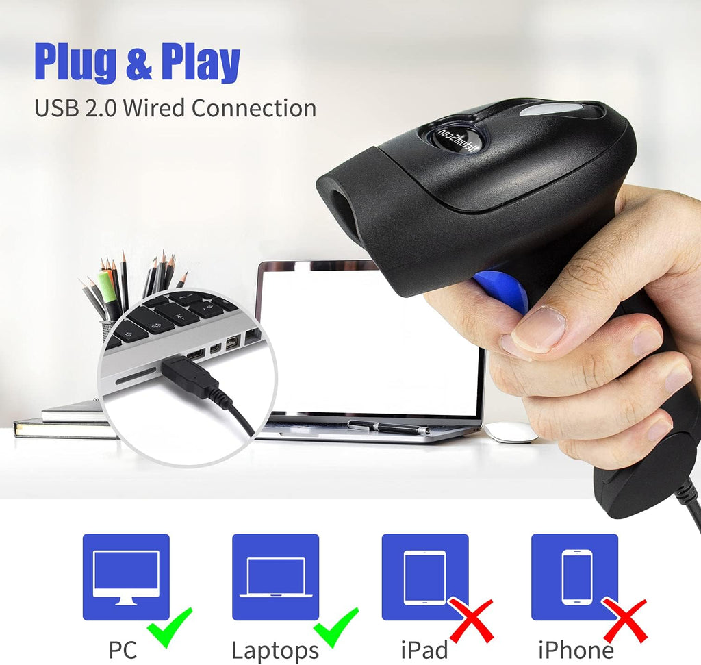 USB 2D Barcode Scanner | Wired, QR Code Reader