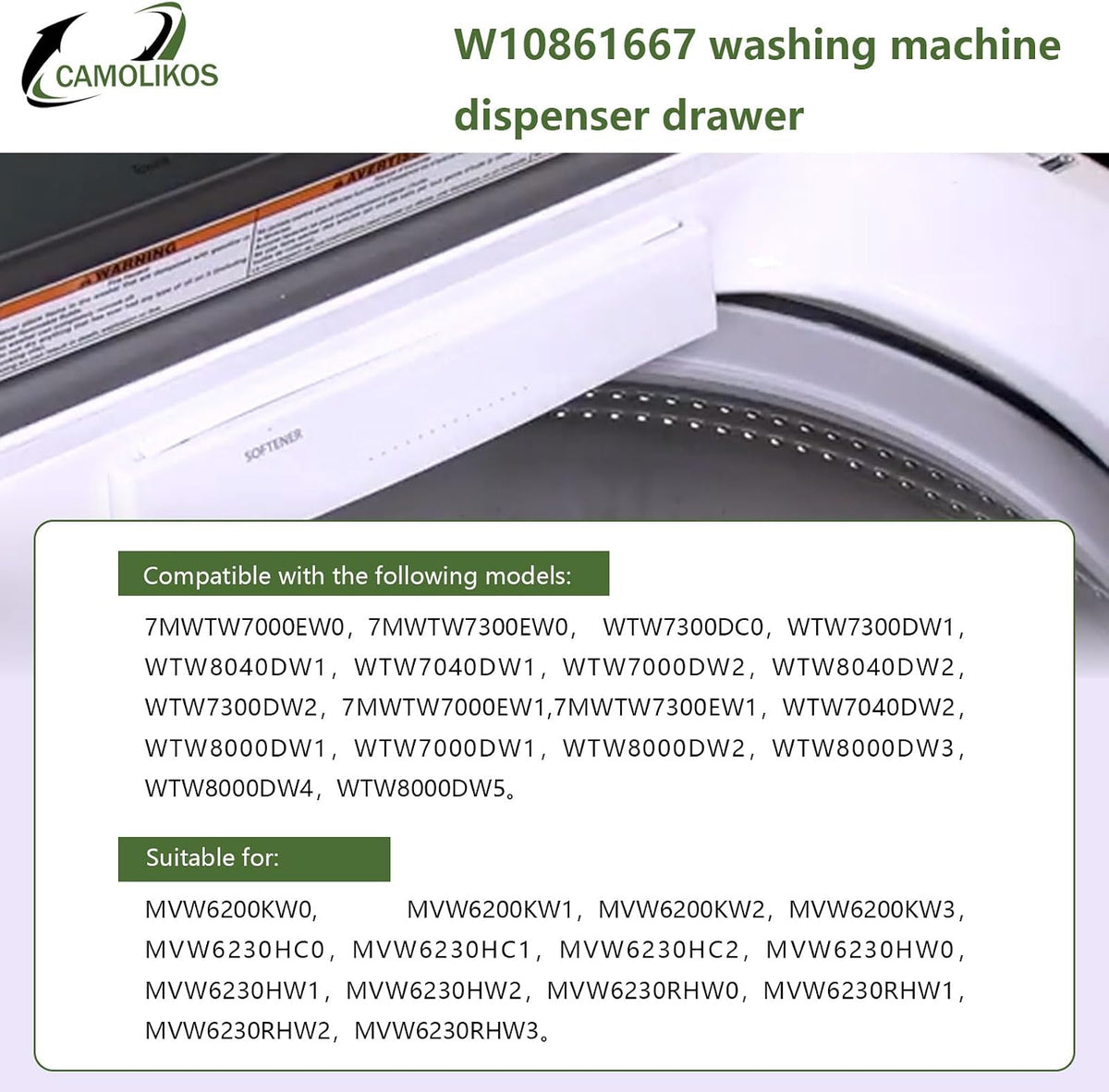 W10861667 Washer Dispenser Drawer W10794820 W10601851 Compatible with Whirlpool Maytag Replaces 4384012 AP5999416 PS11731635 EAP11731635
