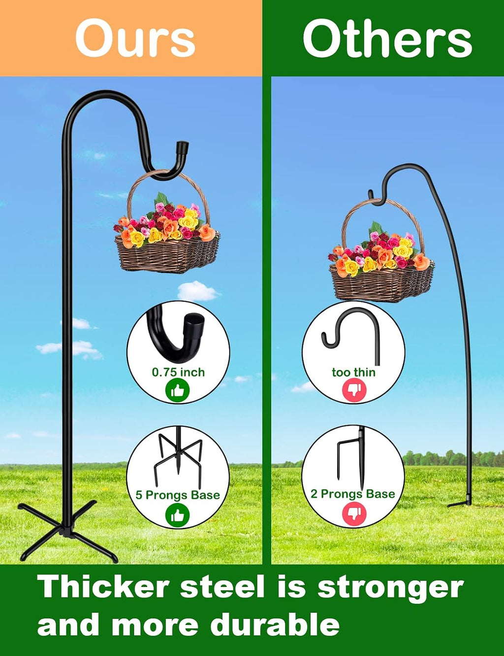Shepherd-Hooks Adjustable for Bird-Feeder Lantern Plant-Hook Garden-Stake - Plant Stand Hanger for Outdoor Flower