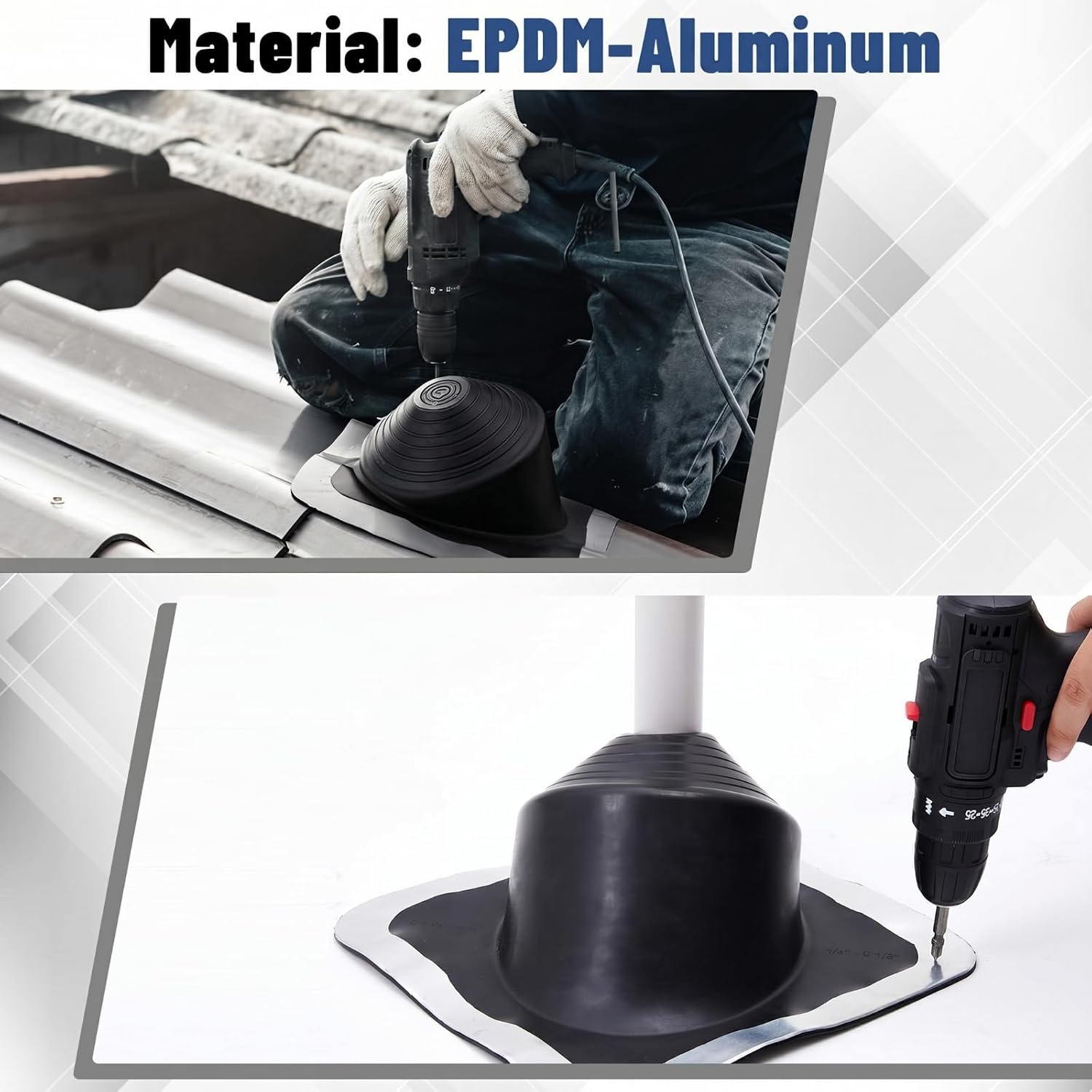 1 Pcs Black Epdm Square High Pitch Roof Flashing for Chimney Pipe
