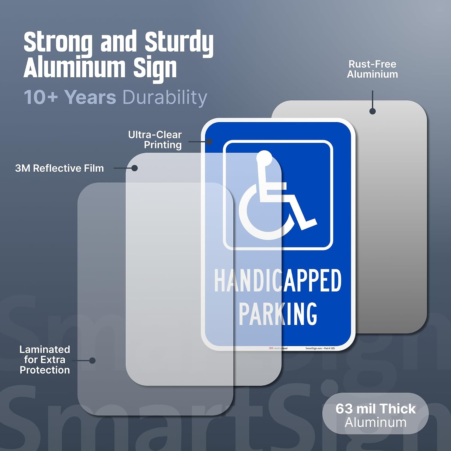 Handicapped Parking Sign, 12 x 18 Inches 3M Engineer Grade Reflective Aluminum, Pre-Drilled Holes, USA Made